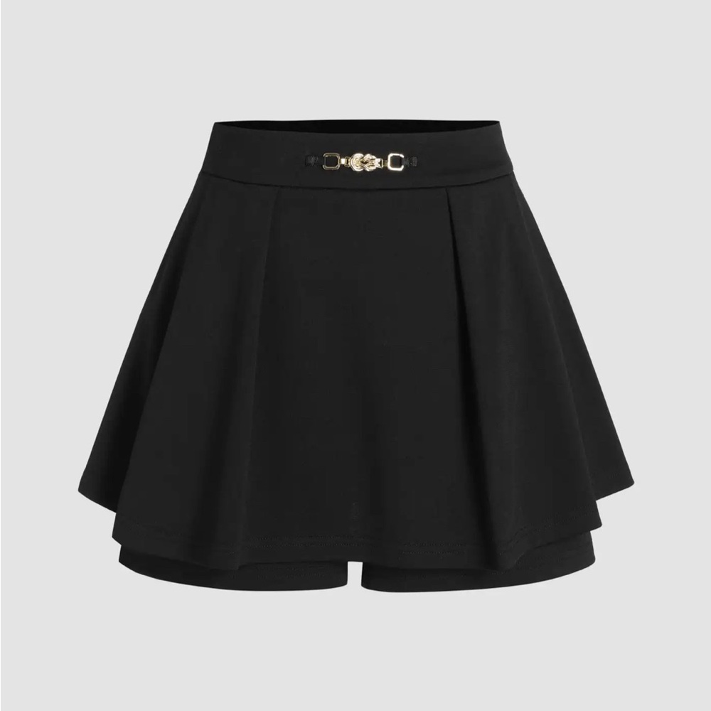 Cider Mid Waist Solid Pleated Skort